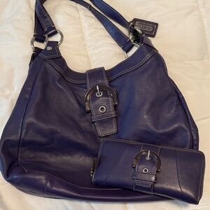 Coach Purple Leather Women's Bag and Wallet Set